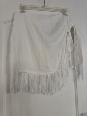 BRAND NEW WITH TAGS 12th Tribe White Asymmetrical Fringe Skirt
